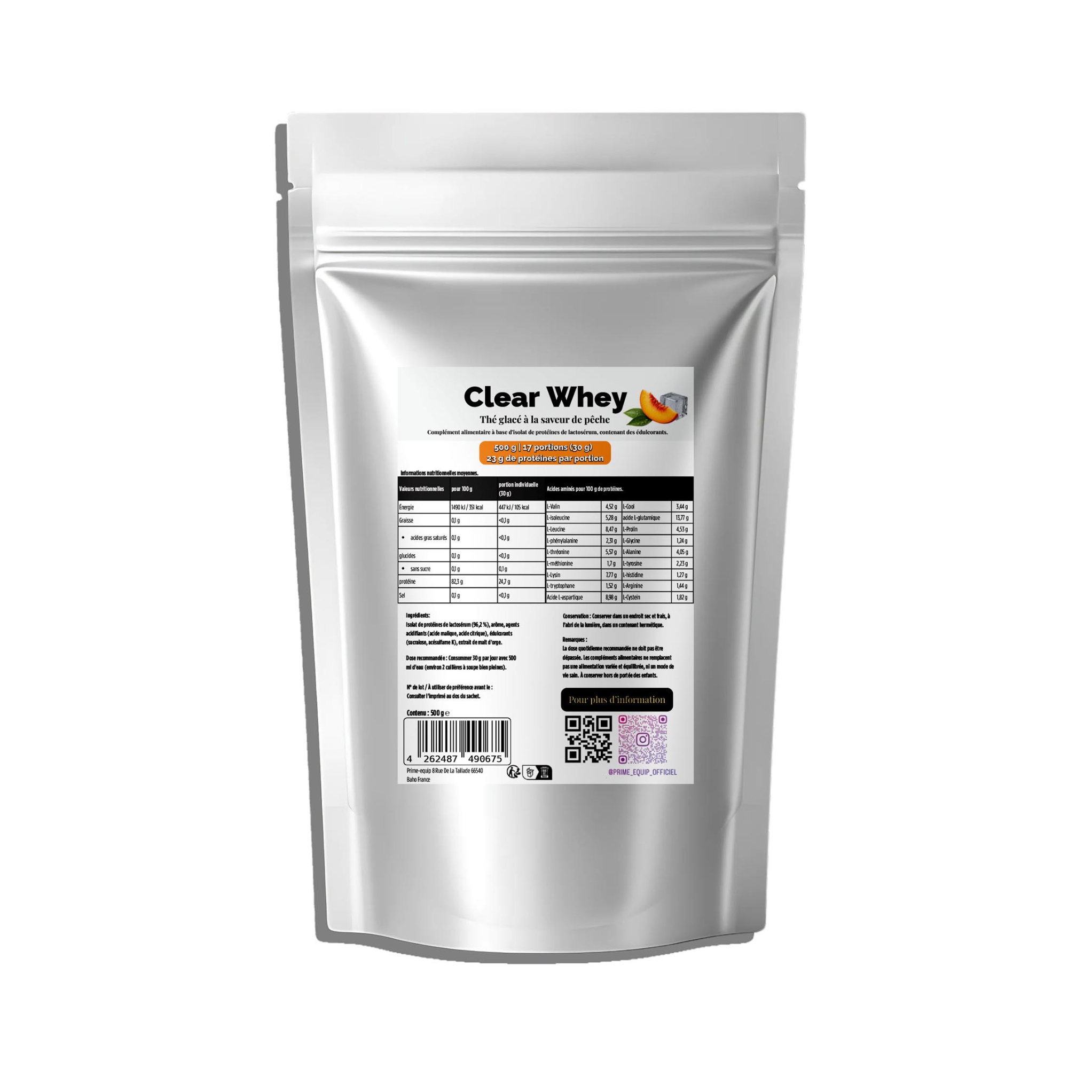 Prime Clear Whey Thé Glacé à la Pêche - 500g